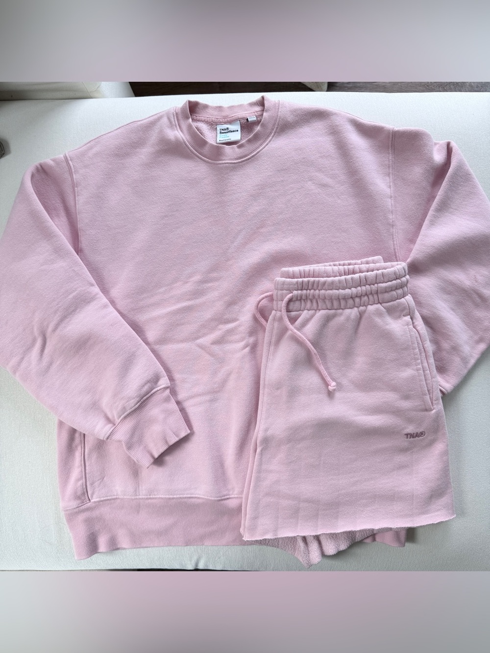 Aritzia pink sweatshirt crewneck and shorts matching set